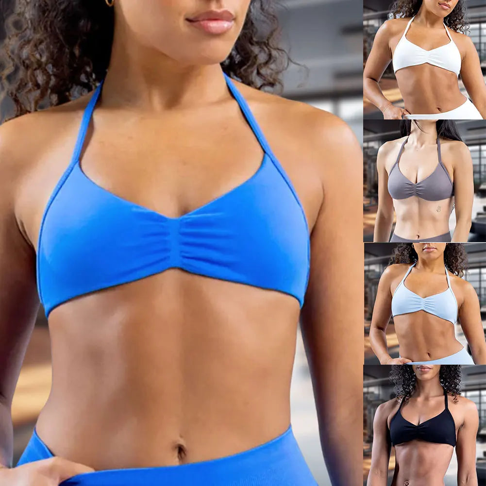 Womens Sports Bra Strappy Bra Open Back Workout Yoga Top Gym Backless Workout Bras Halter Top for Yoga Gym Workout Fitness