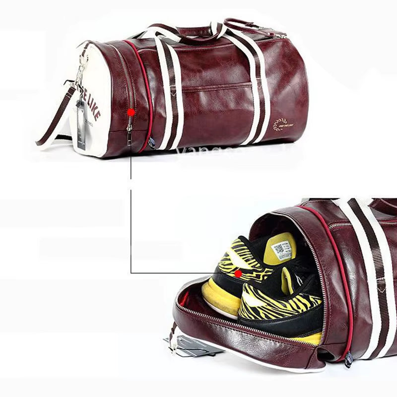 Sport Gym Bag for Women Men Shoulder Bags with Shoes Storage Pocket Fitness Training Waterproof Leather Travel Bag Handbag Daily