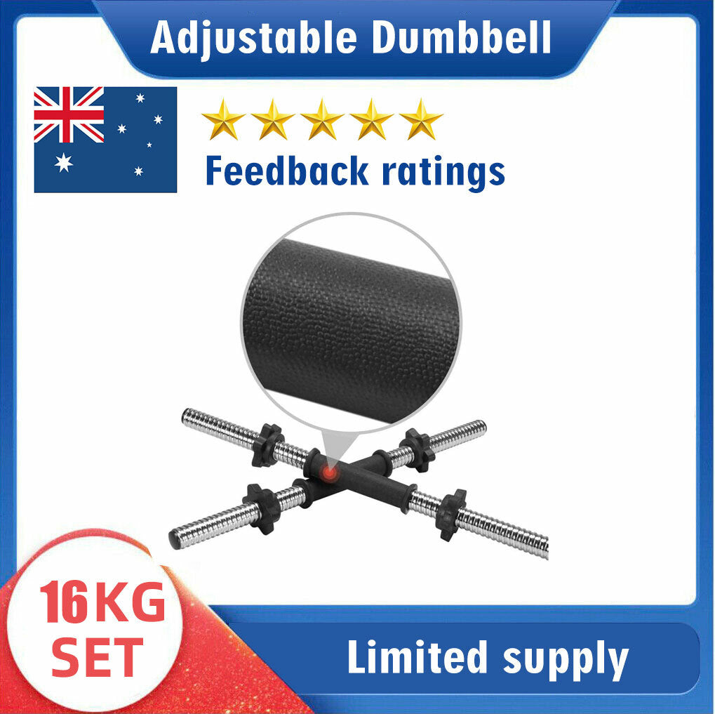 16Kg Adjustable Dumbbell Set Barbell Home GYM Exercise Weights Fitness Workout