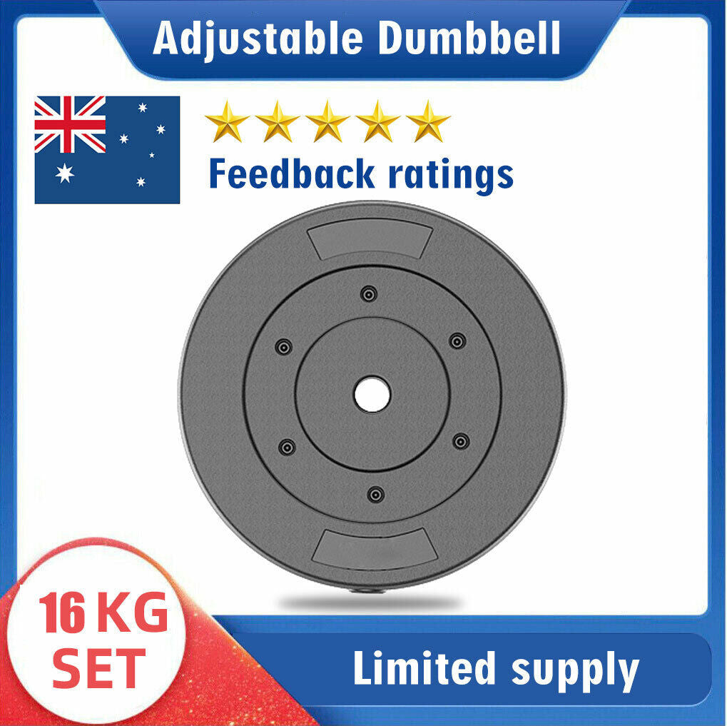 16Kg Adjustable Dumbbell Set Barbell Home GYM Exercise Weights Fitness Workout