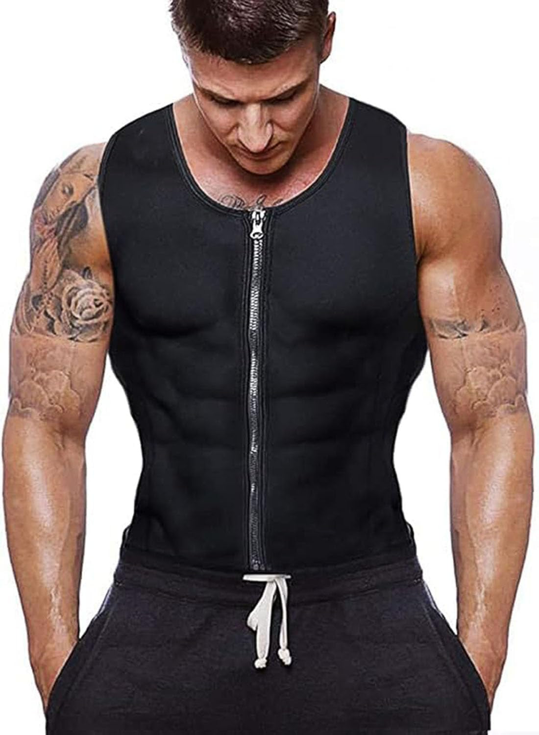 Waist Trainer Sweat Vest for Men,Hot Neoprene Sauna Tank Top Vest with Zipper,Gym Workout Suit