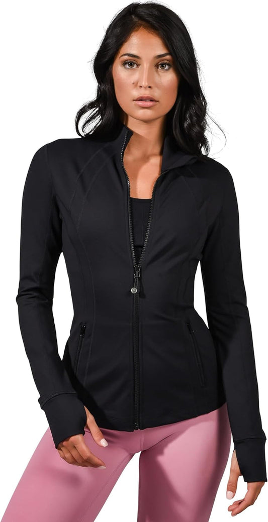 Lightweight Full Zip Athletic Track Jacket with Slim Fit and Thumbholes