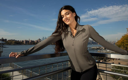 Lightweight Full Zip Athletic Track Jacket with Slim Fit and Thumbholes