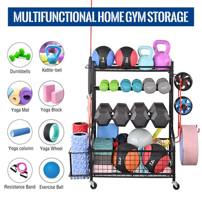 Dumbbell Rack, Home Gym Storage Sports Weight Rack for Dumbbells, Kettlebells Yoga Mat and Balls