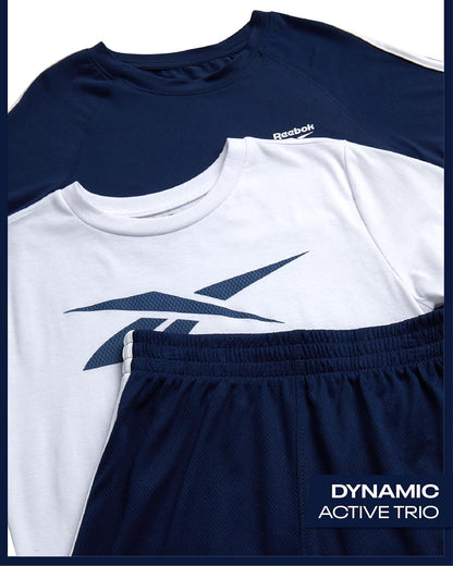 Boys Athletic Shorts Set - 3 Piece Summer Clothes Outfit with Graphic Tees and Boys Basketball Shorts for Active Kids