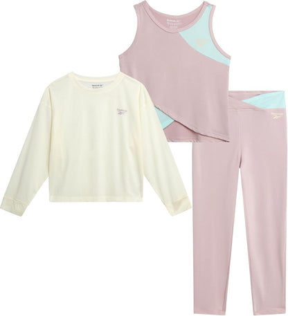 Girls' Active Pants Set - 3 Piece Cropped Hoodie Tank Top and Yoga Pants Leggings (Sizes: 7-12)