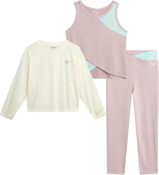 Girls' Active Pants Set - 3 Piece Cropped Hoodie Tank Top and Yoga Pants Leggings (Sizes: 7-12)