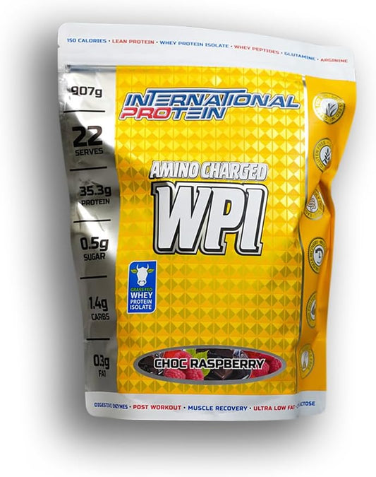 Amino Charged Choc Raspberry Flavour Whey Protein Isolate Powder 907 G