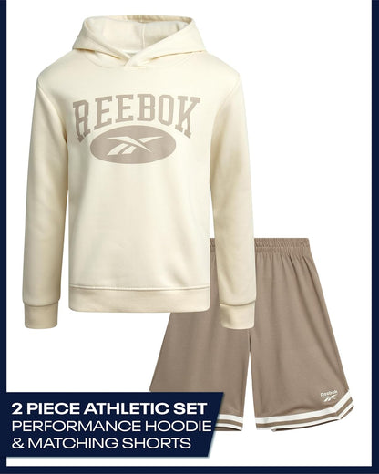 Boys' Active Sweatsuit - 2 Piece Performance Knit Pullover Hoodie Sweatshirt and Sweat Shorts - Athleisure Set (8-12)