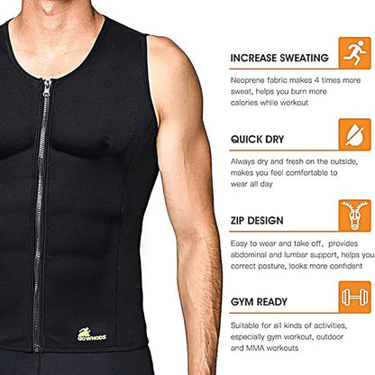 Waist Trainer Sweat Vest for Men,Hot Neoprene Sauna Tank Top Vest with Zipper,Gym Workout Suit