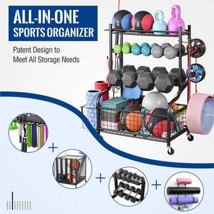 Dumbbell Rack, Home Gym Storage Sports Weight Rack for Dumbbells, Kettlebells Yoga Mat and Balls