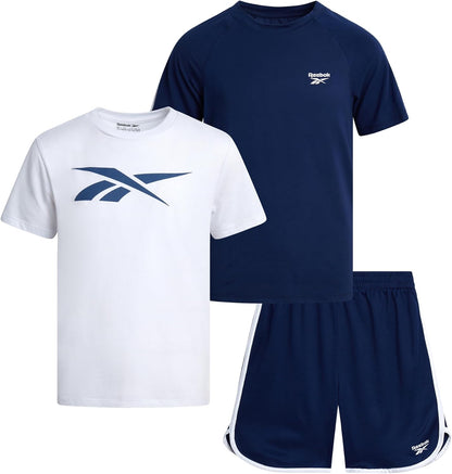 Boys Athletic Shorts Set - 3 Piece Summer Clothes Outfit with Graphic Tees and Boys Basketball Shorts for Active Kids