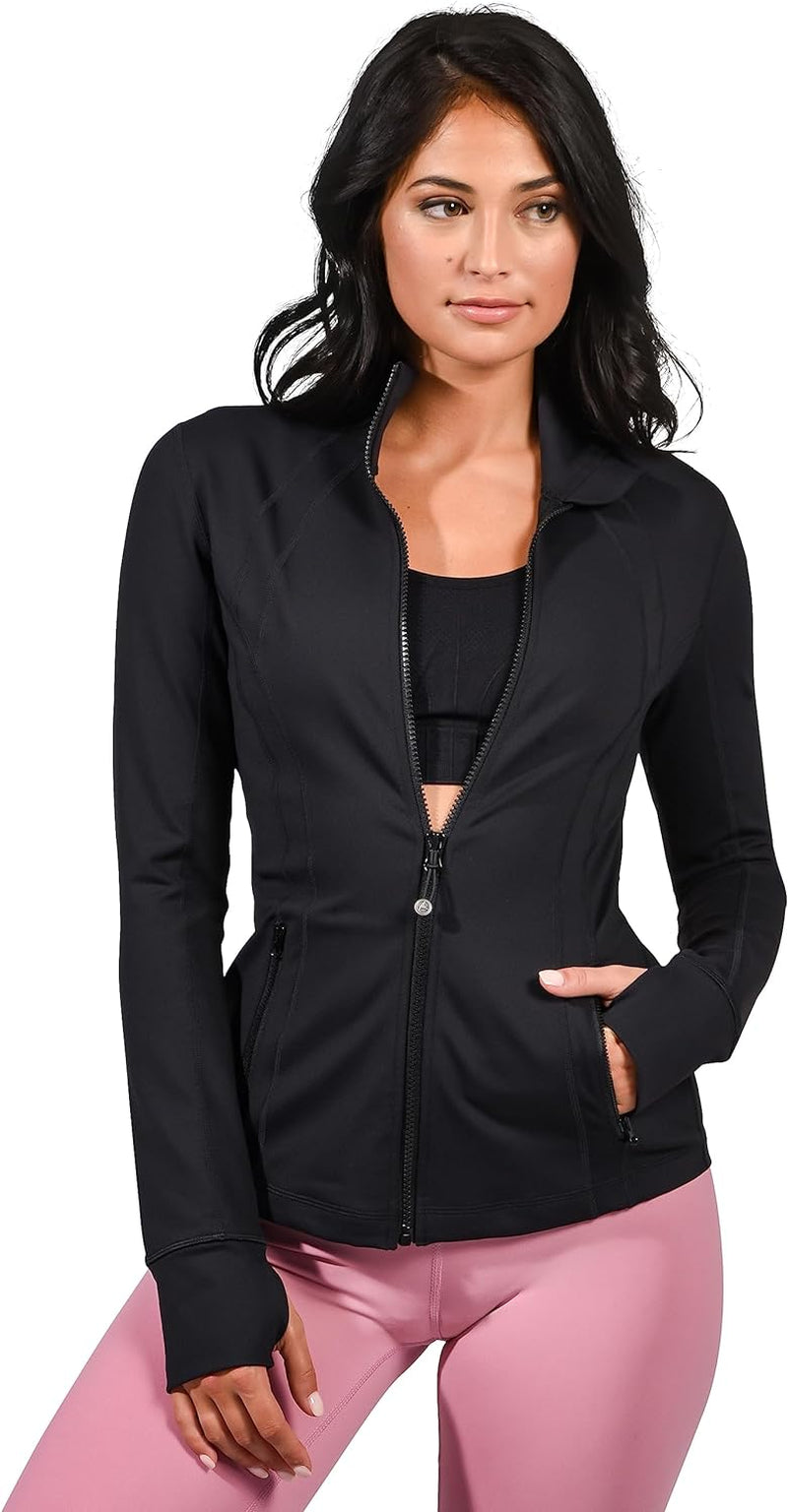 Lightweight Full Zip Athletic Track Jacket with Slim Fit and Thumbholes